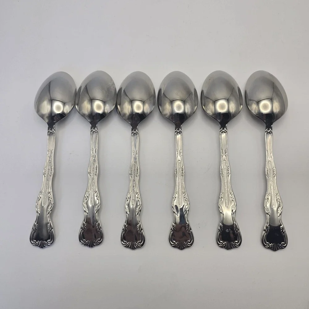 Reed & Barton Victoria Stainless Flatware 6 Oval Place Spoons 7‎ 1/4